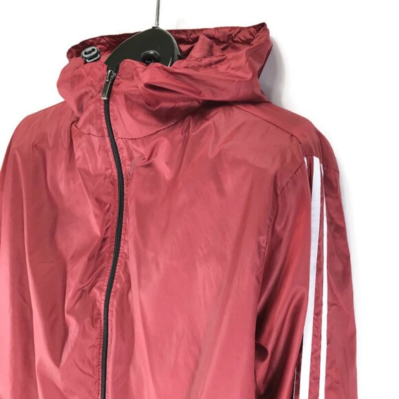 Adidas Essentials 3-Stripes Windbreaker Jacket Women's XXL Red Hooded Activewear - Picture 3 of 10